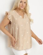 melya by melody Bluză Bej din Viscoză Decorată cu Flori Brodate Tolindra