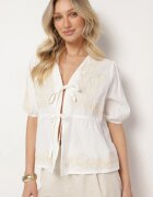 melya by melody Bluză din bumbac albă cu legătură decorată cu broderie Novalisa