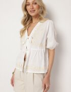 melya by melody Bluză din bumbac albă cu legătură decorată cu broderie Novalisa