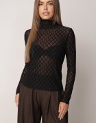 melya by melody Bluză din material transparent de dantelă cu model geometric Arabelle Neagră