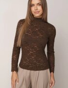 melya by melody Bluză elegantă din dantelă cu guler tip tunică Prenica Maro