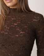 melya by melody Bluză elegantă din dantelă cu guler tip tunică Prenica Maro
