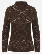 melya by melody Bluză elegantă din dantelă cu guler tip tunică Prenica Maro