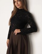 melya by melody Bluză elegantă din dantelă cu guler tip tunică Prenica Neagră