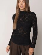 melya by melody Bluză elegantă din dantelă cu guler tip tunică Prenica Neagră