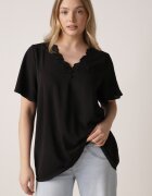 melya by melody Bluză Neagră cu Mâneci Scurte și Broderie Decorativă Emmania