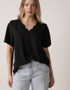 melya by melody Bluză Neagră cu Mâneci Scurte și Broderie Decorativă Emmania