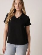 melya by melody Bluză Neagră cu Tiv Evazat și Inserații Ajurate Urinity