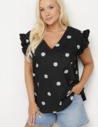 melya by melody Bluză Neagră din Viscoză cu Imprimeu Floral Tolamea