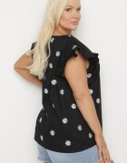 melya by melody Bluză Neagră din Viscoză cu Imprimeu Floral Tolamea