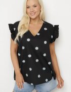 melya by melody Bluză Neagră din Viscoză cu Imprimeu Floral Tolamea