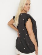 melya by melody Bluză Neagră din Viscoză cu Inimi Brodate Nelovira