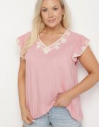 melya by melody Bluză Roz din Bumbac cu Broderie Decorativă și Volane Dolivra