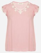 melya by melody Bluză Roz din Bumbac cu Broderie Decorativă și Volane Dolivra