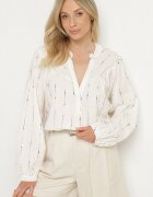 melya by melody Bluză tip cămașă Albă din Bumbac cu Decolteu în V și Broderie Palanenna