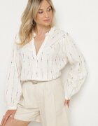 melya by melody Bluză tip cămașă Albă din Bumbac cu Decolteu în V și Broderie Palanenna