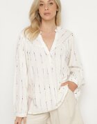 melya by melody Bluză tip cămașă Albă din Bumbac cu Decolteu în V și Broderie Palanenna