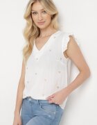 melya by melody Bluză Top Albă din Viscoză fără Mâneci cu Volane cu Inimioare Brodate Taella