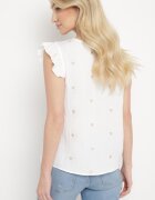 melya by melody Bluză Top Albă din Viscoză fără Mâneci cu Volane cu Inimioare Brodate Taella