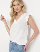 melya by melody Bluză Top Albă din Viscoză fără Mâneci cu Volane cu Inimioare Brodate Taella