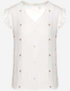 melya by melody Bluză Top Albă din Viscoză fără Mâneci cu Volane cu Inimioare Brodate Taella