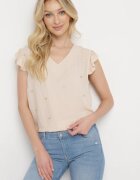 melya by melody Bluză Top Bej din Viscoză fără Mâneci cu Volane cu Inimi Brodate Taella