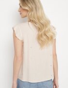 melya by melody Bluză Top Bej din Viscoză fără Mâneci cu Volane cu Inimi Brodate Taella