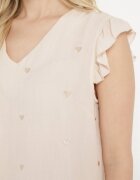 melya by melody Bluză Top Bej din Viscoză fără Mâneci cu Volane cu Inimi Brodate Taella