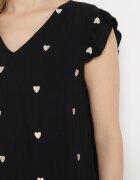 melya by melody Bluză Top Negru din Vâscoză fără Mâneci cu Volane cu Inimioare Brodate Taella