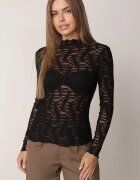 melya by melody Bluză transparentă din dantelă cu guler tip tunică Oliwena Neagră