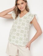 melya by melody Bluză Verde-Bej din In și Viscoză cu Volănaș la Mâneci Zirenna