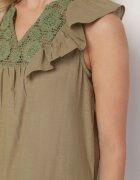 melya by melody Bluză verde din bumbac cu in decorată cu broderie și volane Ziomina