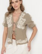 melya by melody Bluză Verde din bumbac cu legătură decorată cu broderie Novalisa