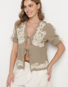 melya by melody Bluză Verde din bumbac cu legătură decorată cu broderie Novalisa