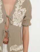 melya by melody Bluză Verde din bumbac cu legătură decorată cu broderie Novalisa