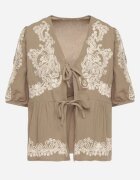 melya by melody Bluză Verde din bumbac cu legătură decorată cu broderie Novalisa