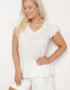 melya by melody Bluzka Biała de Bumbac cu Broderie Decorativă și Volane Dolivra