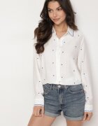 melya by melody Cămașă Alb-Bleu din Vâscoză cu Inimi Brodate Kollireia