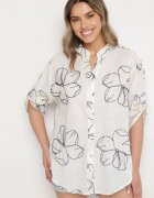 melya by melody Cămașă Alb-Bleu-marin Oversize cu mâneci reglabile și broderie Folirella