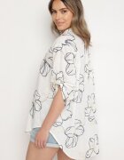 melya by melody Cămașă Alb-Bleu-marin Oversize cu mâneci reglabile și broderie Folirella