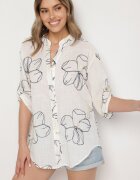melya by melody Cămașă Alb-Bleu-marin Oversize cu mâneci reglabile și broderie Folirella