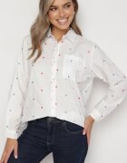 melya by melody Cămașă Albă cu amestec de Bumbac Ornată cu Buzunar și Broderii Inimi Meristia