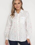 melya by melody Cămașă Albă cu amestec de Bumbac Ornată cu Buzunar și Broderii Inimi Meristia