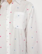 melya by melody Cămașă Albă cu amestec de Bumbac Ornată cu Buzunar și Broderii Inimi Meristia