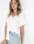 melya by melody Cămașă Albă cu Dantelă și Decolteu Triunghiular Kieratia