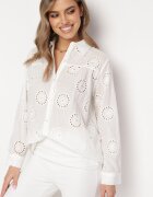 melya by melody Cămașă albă din bumbac cu model brodat și zirconii Ilumine