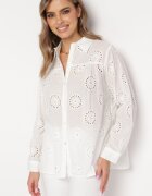 melya by melody Cămașă albă din bumbac cu model brodat și zirconii Ilumine