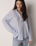 melya by melody Cămașă Albastră oversize din Tencel în dungi decorată cu broderie Tidine