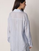 melya by melody Cămașă Albastră oversize din Tencel în dungi decorată cu broderie Tidine