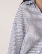 melya by melody Cămașă Albastră oversize din Tencel în dungi decorată cu broderie Tidine